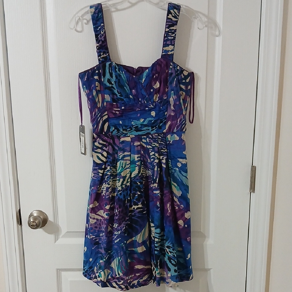 Donna Ricco Purple and Blue Printed Sundress